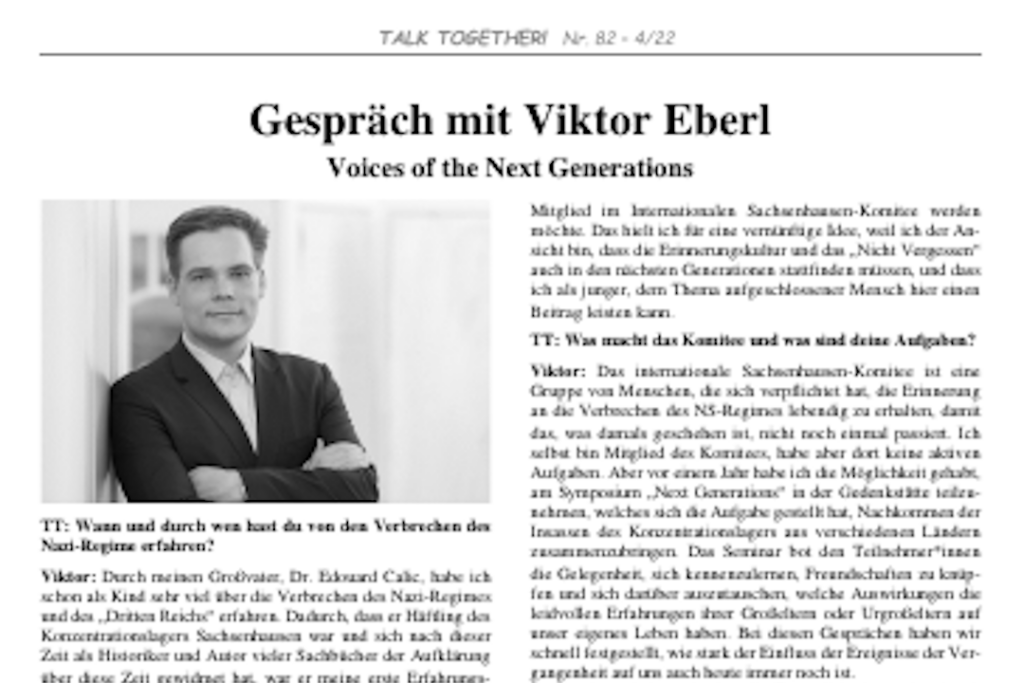 Snapshot: Interview with Viktor Eberl: Voices of the Next Generations. TALK TOGETHER! No. 82 - 4/22